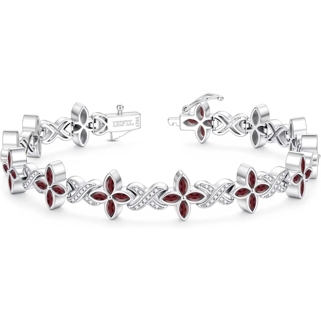 Birthstone Tennis Infinite & Four-Leaf Clover 925 Sterling Silver Bracelet - Jan